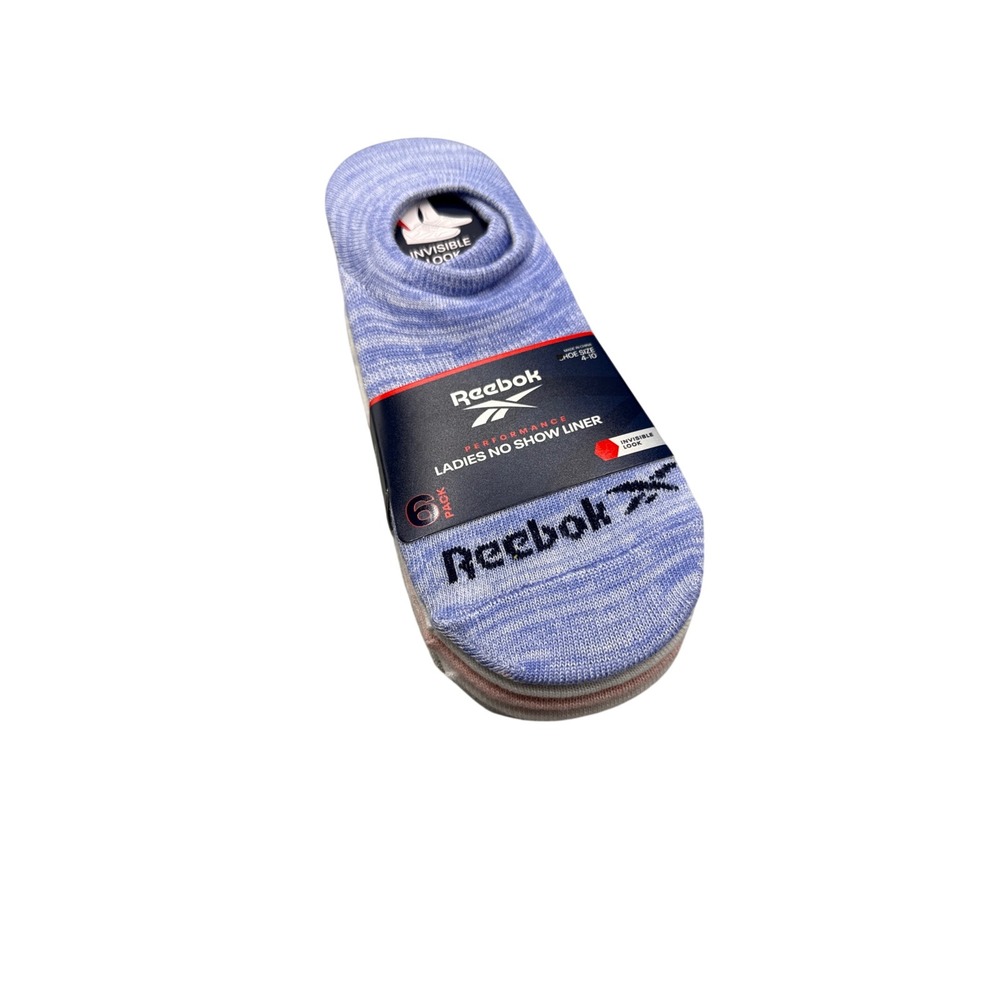Reebok Womens 6 Pack Performance No Show Liner Socks Blue Peach Grey Size 4-10